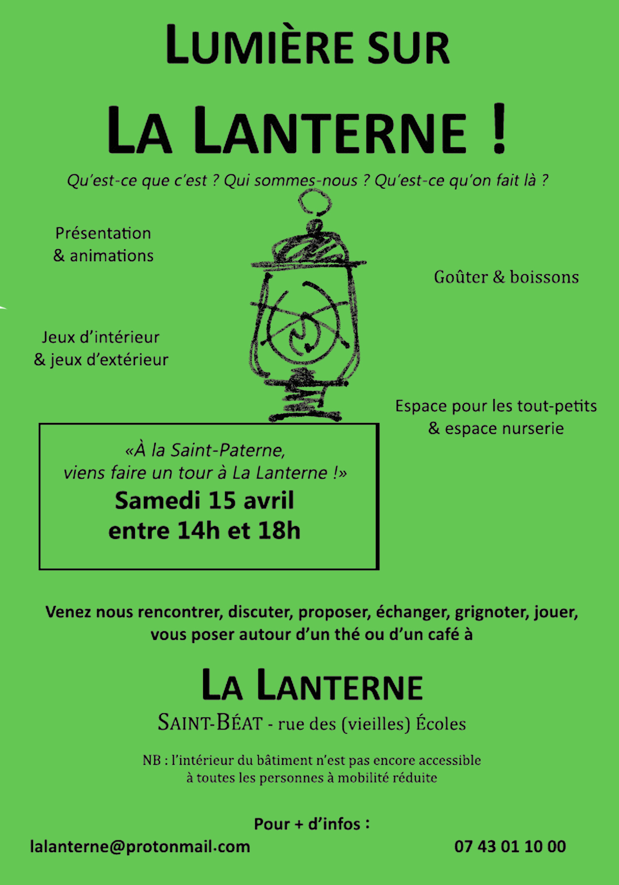 Samedi 15 avril / Invitation à rencontrer La Lanterne aux anciennes écoles de Saint-Béat