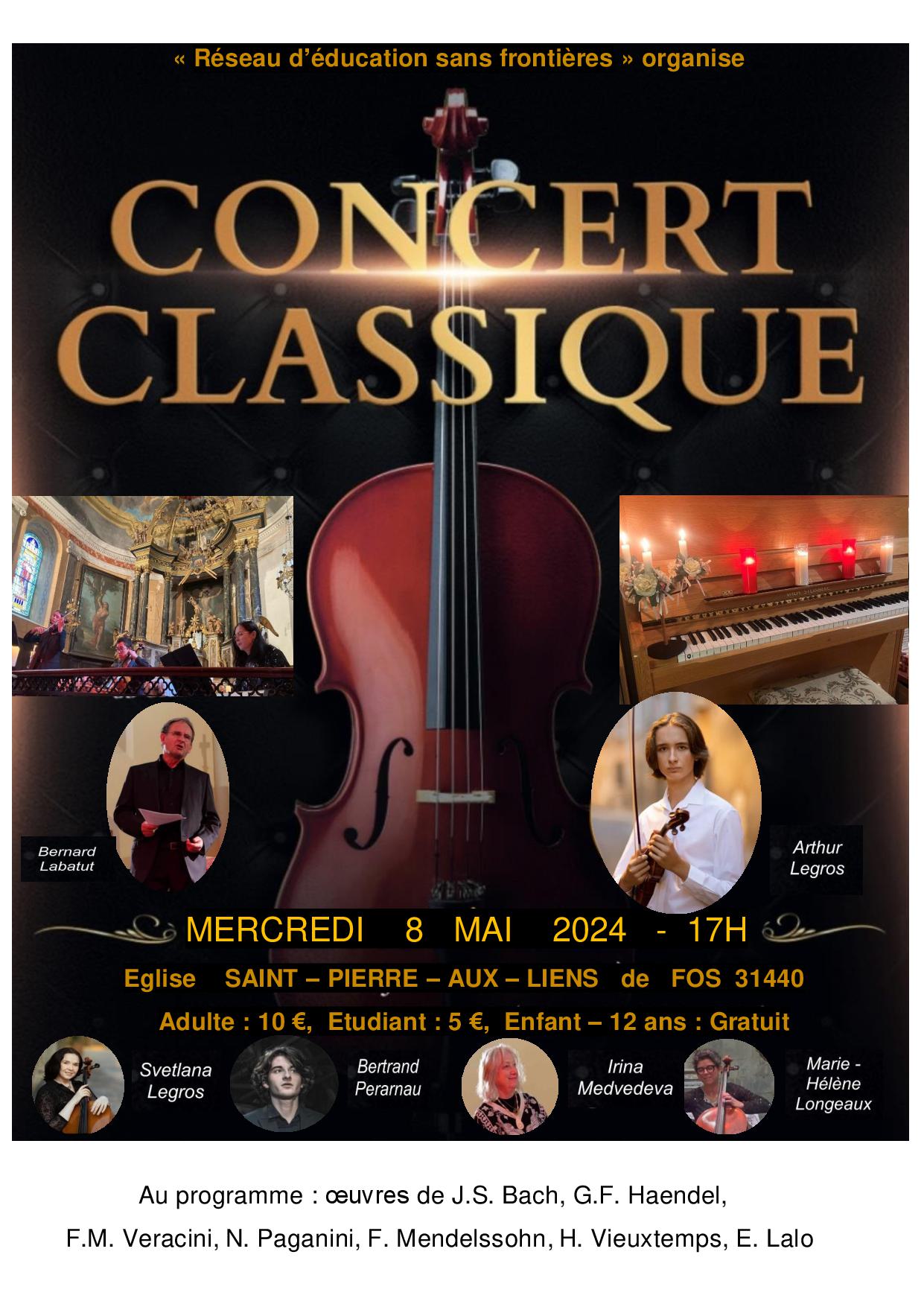 Mercredi 8 mai / Concert de musique classique à FOS en soutien à RESF